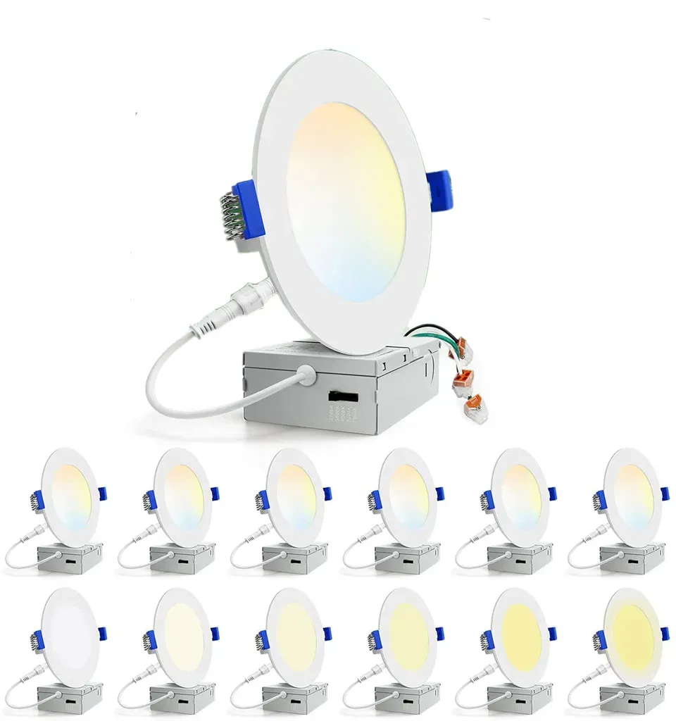 Plafoniere da 6 pollici 4 in 1 Ultra sottile 5CCT dimmerabile 2700K/3000K/3500K/4000K/5000K selezionabile 14W=110W Downlight con scatola di giunzione LL