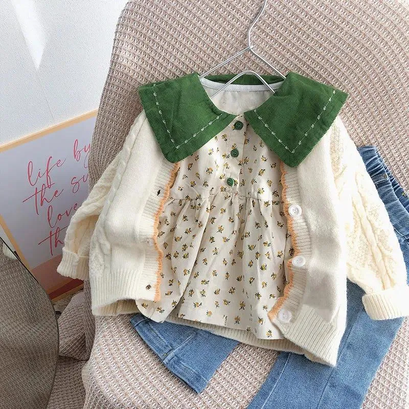 Vestes d'automne pour bébés garçons et filles, pulls tricotés beiges et jaunes, manteaux à simple boutonnage, vêtements d'extérieur, cardigans pour tout-petits