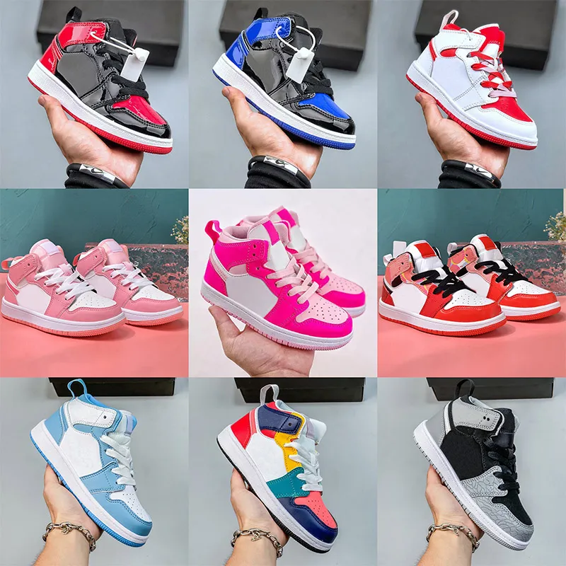 Jumpman 1 어린이 농구화 유아 파인 그린 게임 Royal Obsidian Chicago Bred 운동 운동화 멀티 컬러 타이 염색 야외 크기 24-35