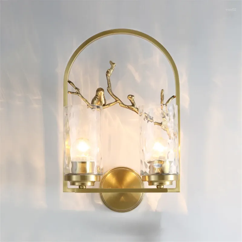 Wall Lamp Luxury Copper Art Home Decor Glass Hanglamp Royal House Retro Indoor Lighting Brass Lampshade E27 Bird Light Fixture
