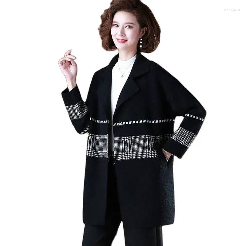 Trenchs de femmes manteaux automne hiver mi-long tricoté pull veste femmes 2024 lâche costume collier vêtements d'extérieur mode rayure simple boucle manteau