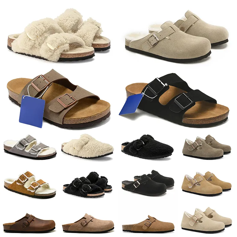 Birkinstocks sandales célèbre designer femmes hommes pantoufles fourrure diapositives plate-forme sandales mode peau de mouton daim boucle en cuir stock sabots pantoufle chaussures décontractées