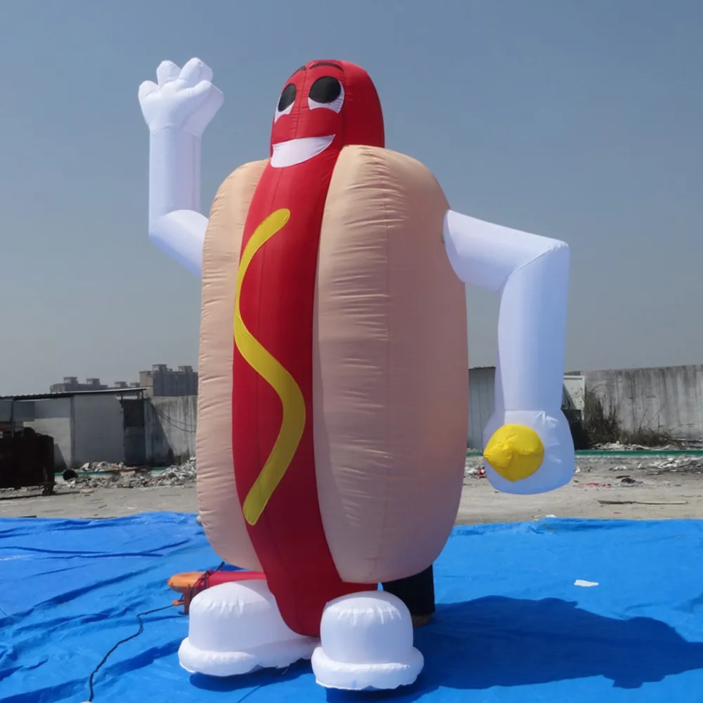 6mH (20ft) avec ventilateur en gros publicité mignonne dessin animé gonflable de Hot Dog, ballon gonflable géant de saucisse pour la Promotion