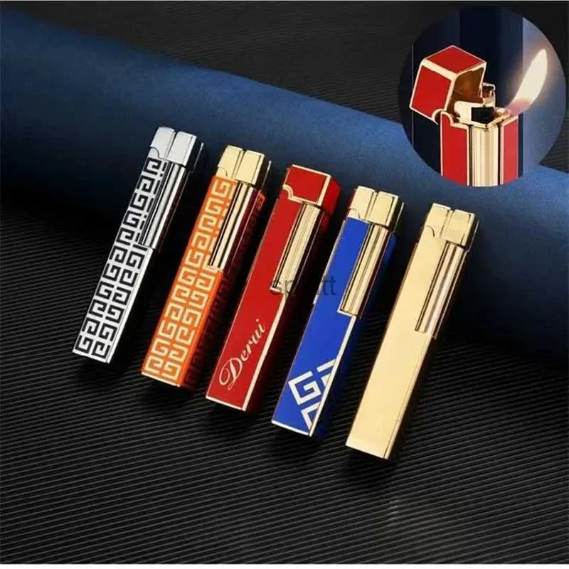 Isqueiros Derui Mini Metal Retro Rebolo Gás Isqueiro Lady Side Sliding Lighter Chama Aberta High-end Boutique Cigarro Isqueiro Presente YQ240124