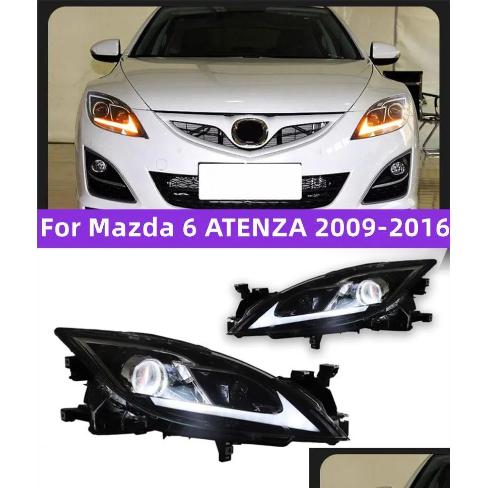 Araba Işığı Montajı Yükseltme Far Mazda 6 Atenza 2009-20 16 LED sinyal ışıkları BI Projektör Kafa Damlası Dağıtım Otomobilleri Ot0fn