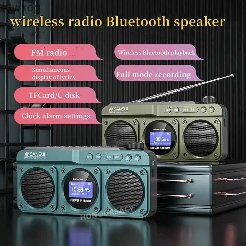 Tragbare Lautsprecher Caixa de som Bluetooth-Lautsprecher Sansui F28 Vintage Wireless Portable Stereo Speaker Mini Plug-in Walkman Clock Alarm Music Player YQ240124