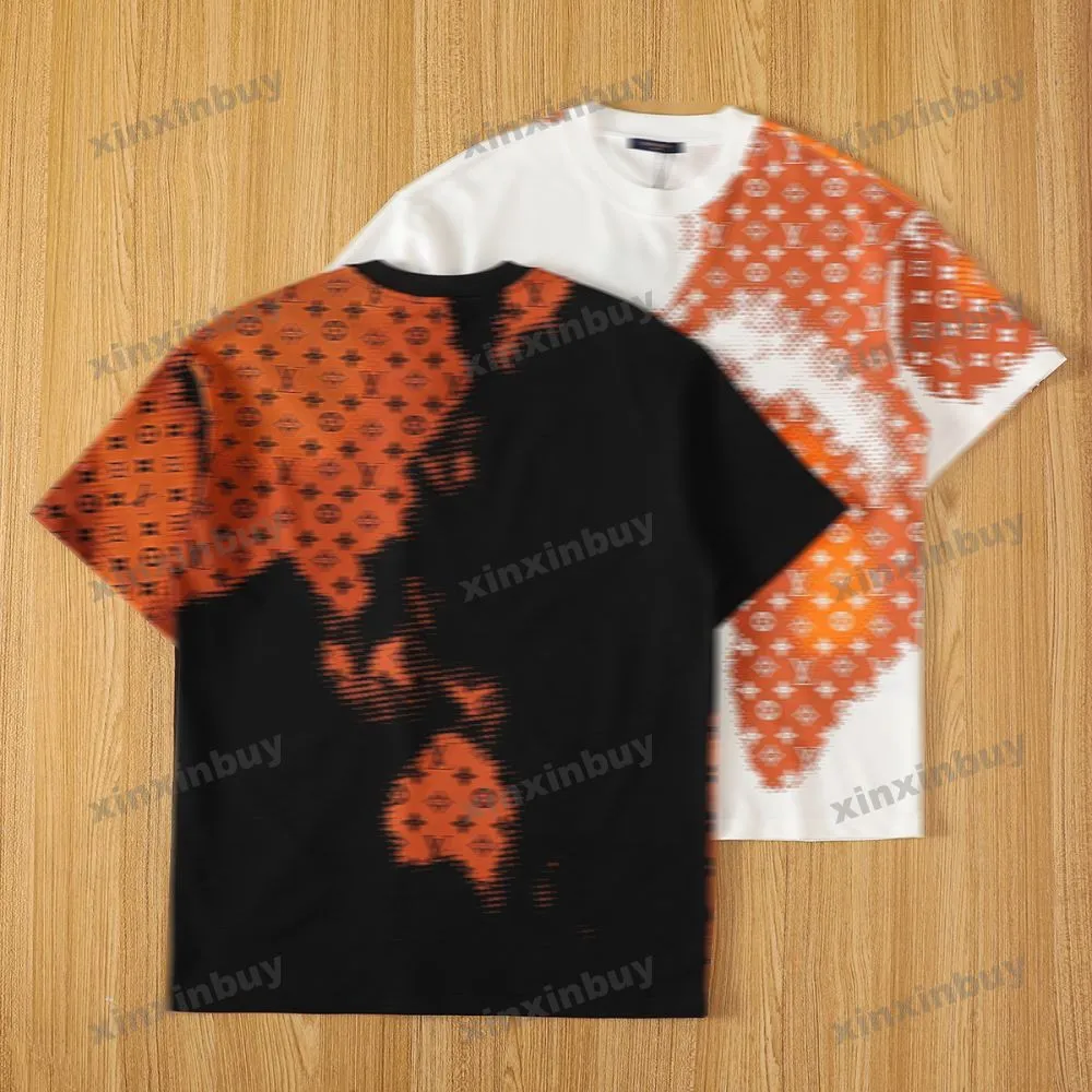 Xinxinbuy 2024 Erkekler Tasarımcı Tee T Shirt Renkli Mektup Gradyan Baskı 1854 Alev Sevenler Kadın Turuncu Siyah Beyaz Mavi Kırmızı S-2XL