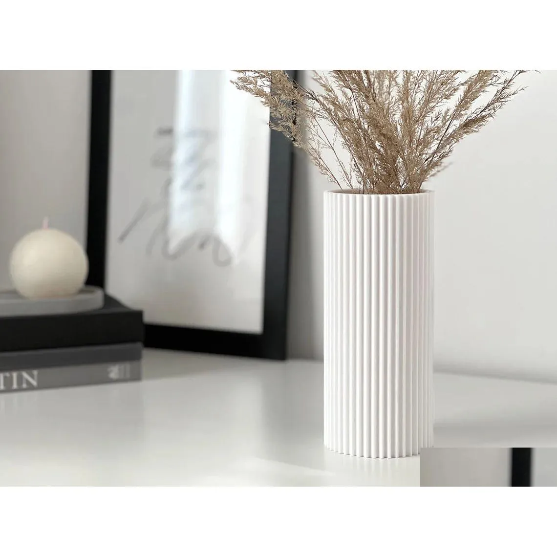 Vases Vase décoratif nervuré pour fleurs séchées et pampas livraison directe maison jardin décor à la maison Otdaj