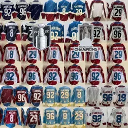 CUSTOM Men 2022 Champions 8 Cale Makar Jersey Mikko Rantanen Gabriel Landeskog Nathan MacKinnon 19 Joe Sakic Hockey Jerseys Red White Navy S