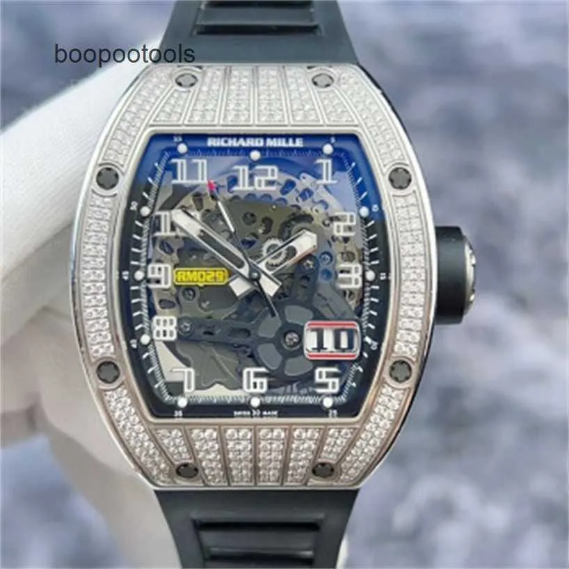 Richardmill Турбийон с ручным заводом, швейцарское производство Richardmill RM029 WG Original Diamond Белое золото 18 карат Полый циферблат с указателем даты Автоматический механик WN20U