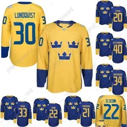 C2604 Mit 2016 World Cup Team Sweden Hockey Jerseys Lundqvist Markstrom Ekman larsson Sedin Eriksson Steen Backstrom Silfverberg Custom Hockey Jerseys