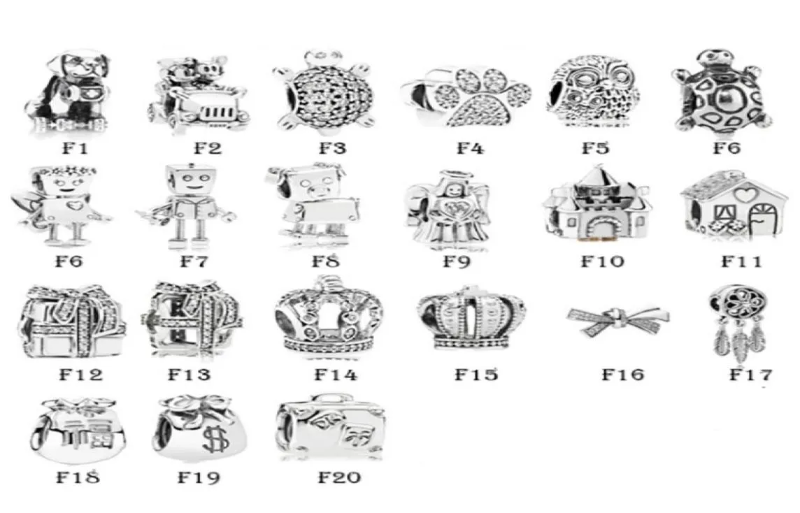 Ny 100% 925 Sterling Silver Fit Charms Armband Animals Dog Cat Robot Owl House Present Box Crown For European Women Wedding Original Fashion Jewelry6415419