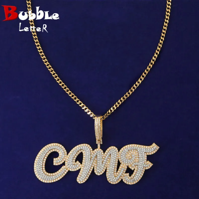 Bubble Letter Customized Necklaces Name Plates Pendants Real Gold Color Hip Hop Jewelry Personalized Men Chain Trend 240119