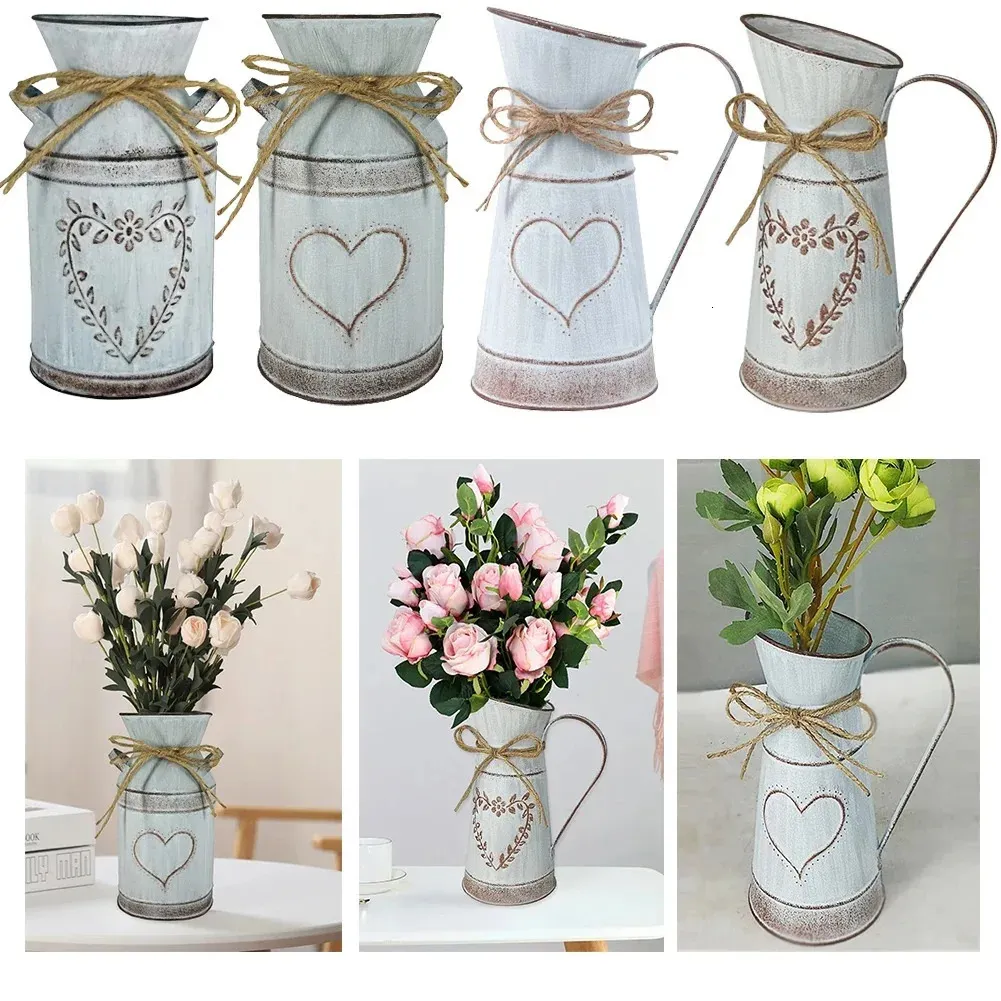 Vintage tuin metalen bloemenvazen thuis bruiloft kunstbloemen emmer vat houder shabby chique landelijke stijl kruik kan ambacht 240123