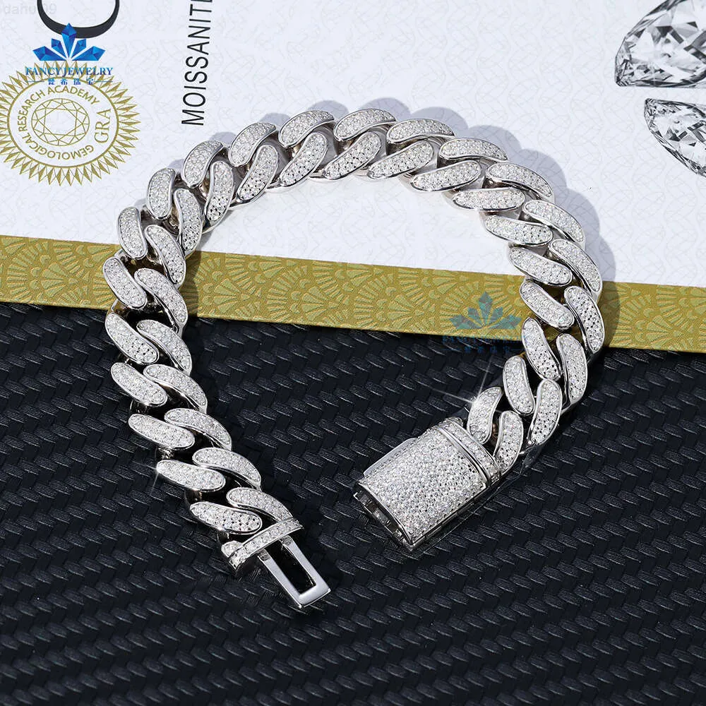 Großhandel mit Weißgold vergoldetes Hip Hop 12 mm Iced Cuban Herren-Silber-Hip Hop-Schmuck Iced Out Diamond Miami Cuban Link Chain-Armband