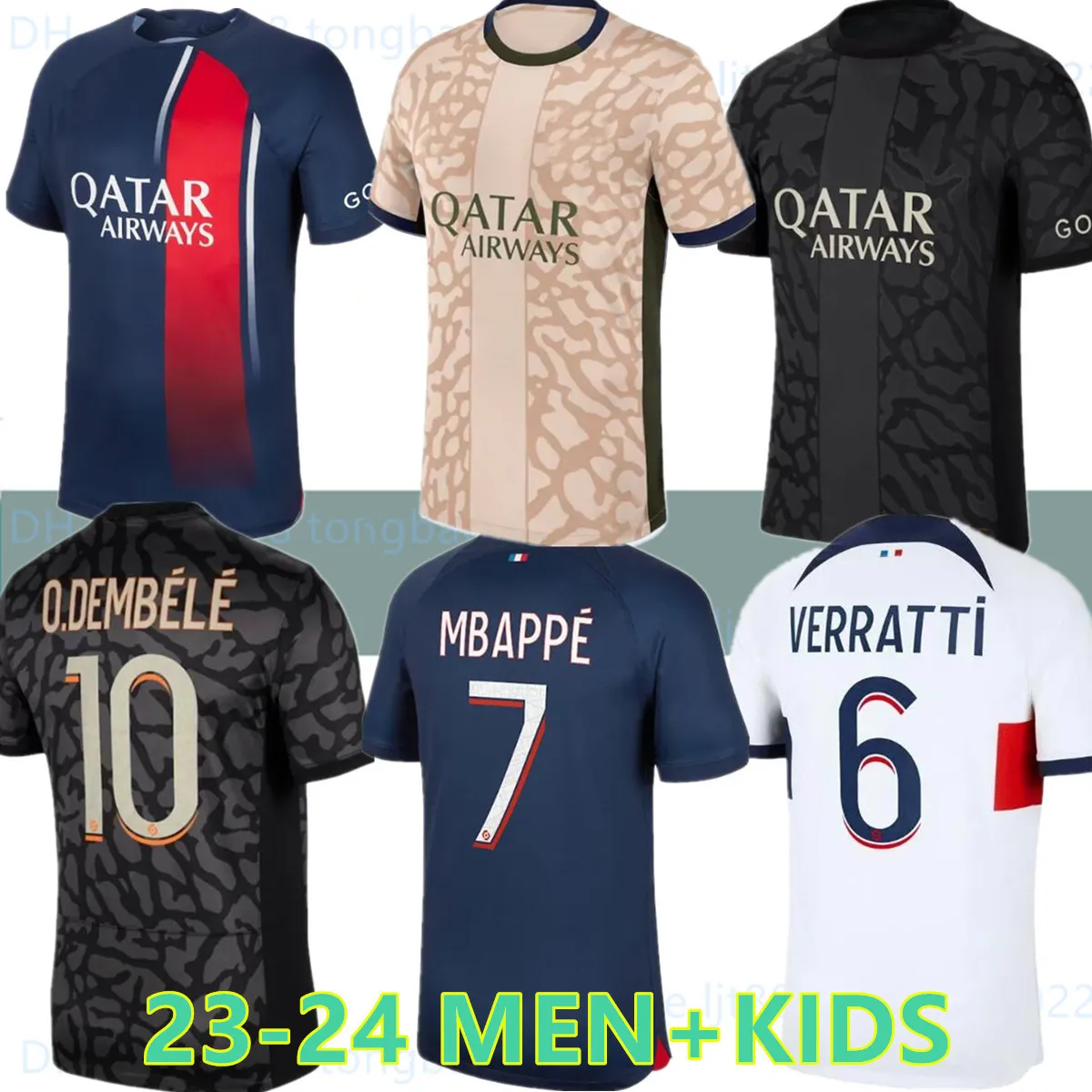 Maillot Mbappe Soccer Jerseys Kids Kit Kit 23/24プレーヤーバージョントレーニングPre Match 2023 2024 Maglia Paris Home Away Sublition Shirt Hakimi Fabian Vitinha O Dembele