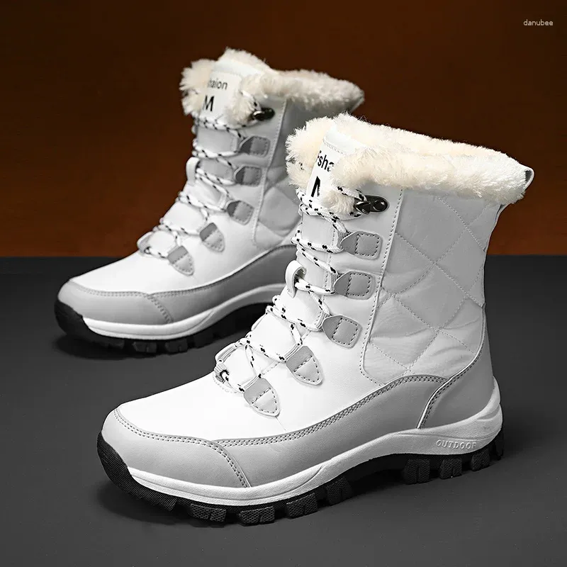 Bottes de neige décontractées pour femmes, chaussures chaudes en peluche, grande taille, antidérapantes, imperméables, imperméables, pour le travail en plein air, à la mode, confortables pour jeunes, en coton