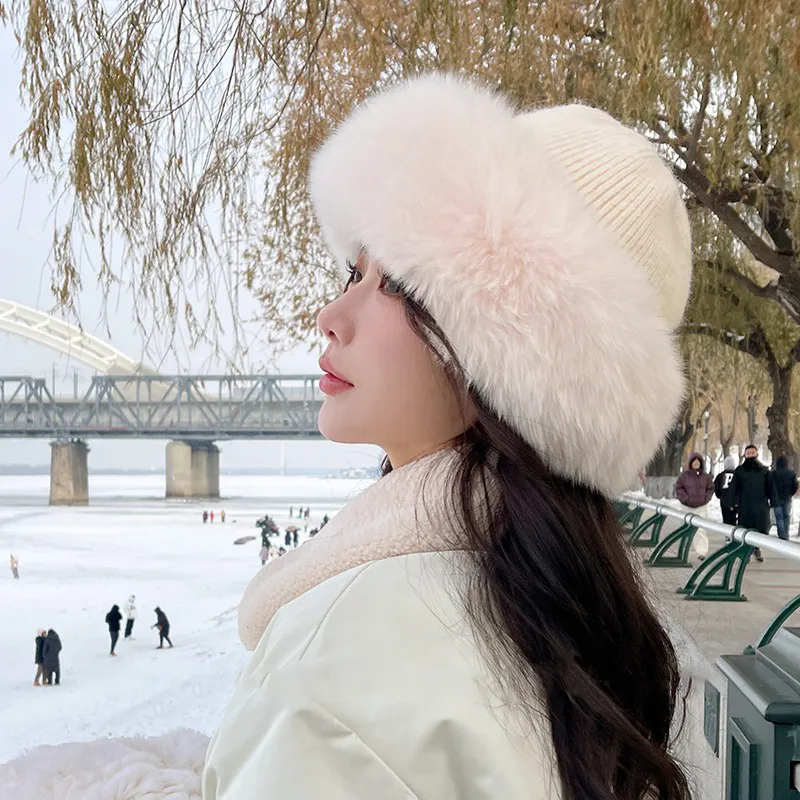 Sombrero de piel de zorro real para mujer, sombrero de copa, sombrero ruso Ushanka, sombrero de cazador de aviador, gorro cálido para esquiar al aire libre