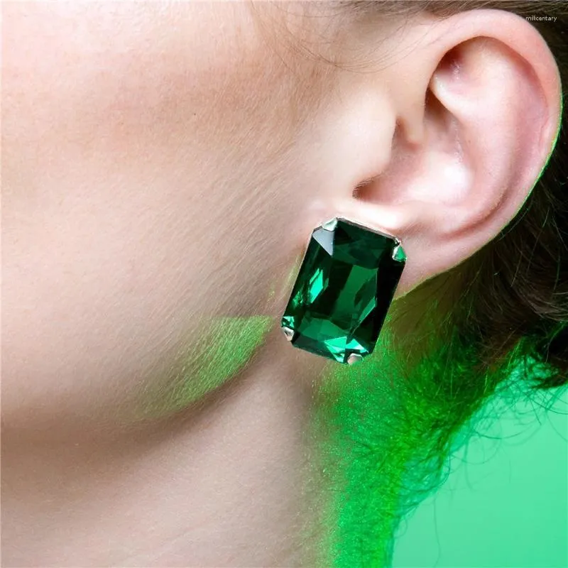 Dingle örhängen vintage grönt fyrkantig stor kristall damer fest middag super flash juvel utsökta smycken tillbehör