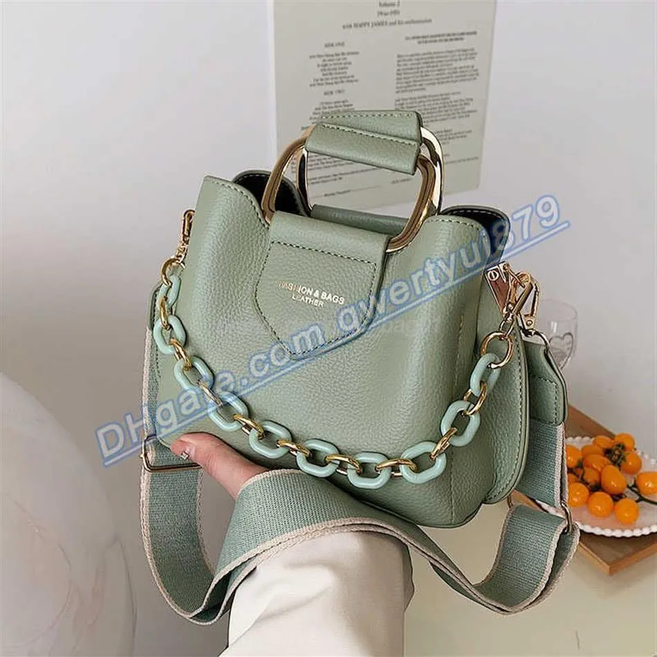 Qwertyui879 Cross Body New Mini Women's Bucket Bag Quality Leather Shopper Shourder Crossbody Bags Thick Chain Designer Tote 311
