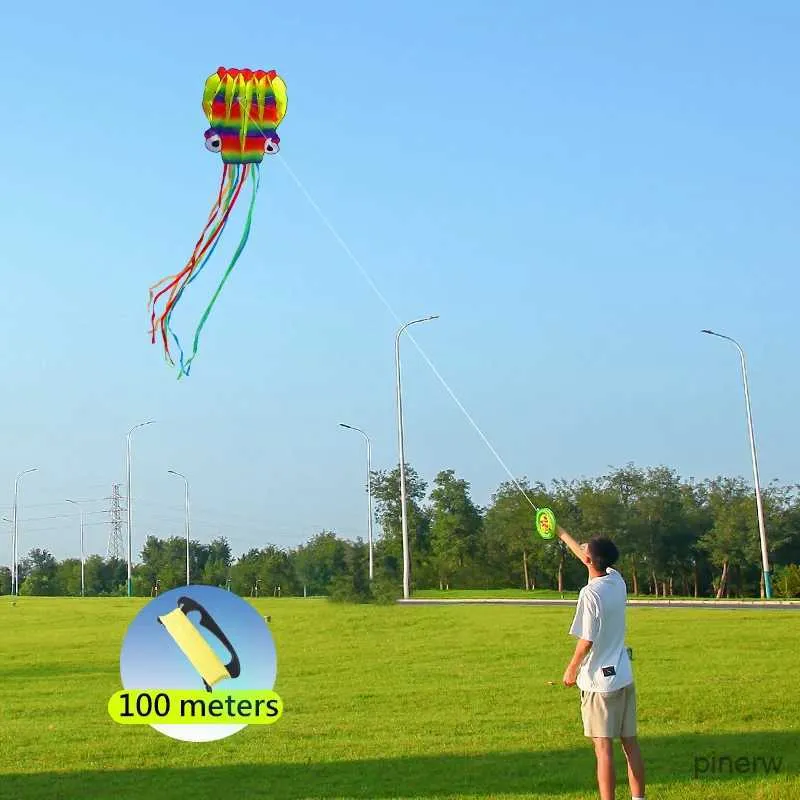 カイトアクセサリーYongjian 3D Octopus Soft Kite 5mジャイアントカイト、100mタイヤラインの巨大な大人用の巨大なソフトカイト屋外おもちゃ