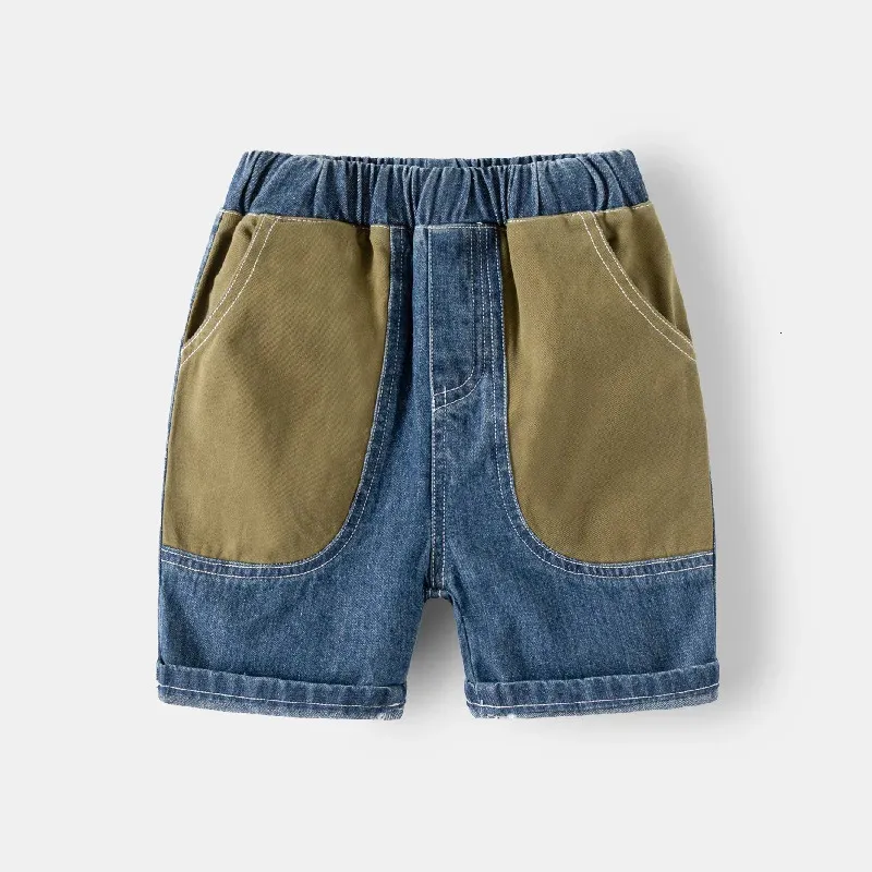 Coreano verano niños niño mezclilla corto algodón patchwork niño niño jeans corto cintura elástica vintage niños jóvenes pantalones cortos 240118