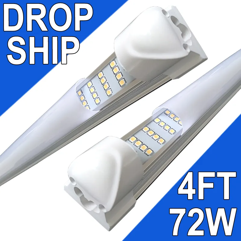 Luce per negozi a LED 4 piedi, 4 file 72 W 7200LM 6500 K, lampada a LED NO-RF RM T8, copertura lattiginosa, illuminazione per negozi e soffitti, luci a tubo collegabili, stanza luci per negozi, usastock