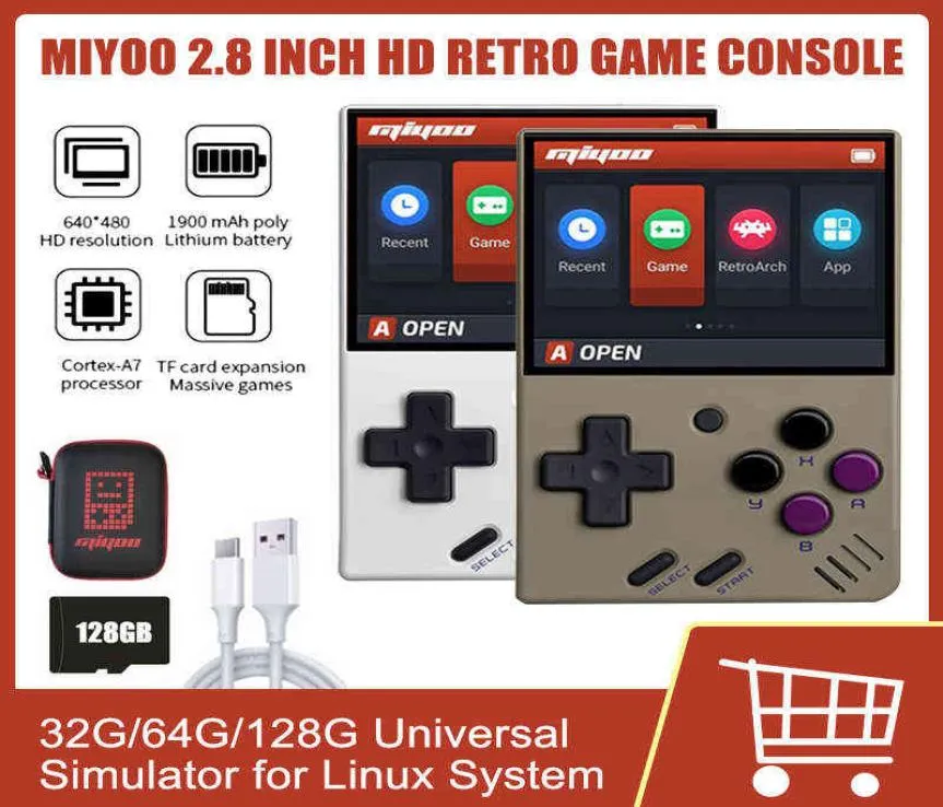 Miyoo 28インチレトロビデオゲームコンソールIPS HDスクリーンミニポータブルゲーミングコンソールハンドヘルドクラシックゲーミングエミュレータFOR FC GBA H222812681