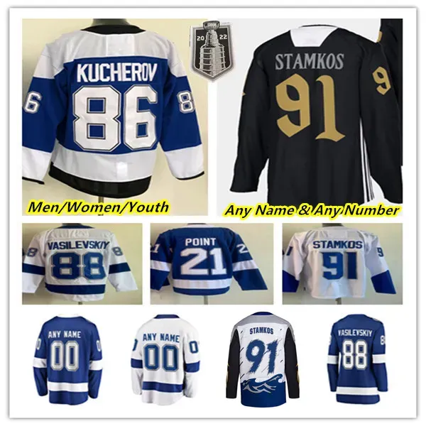 Steven Staos  Bay Hockey Jerseys Nikita Kucherov Mikhail Sergachev Brayden Point Andrei Vasilevskiy Corey Perry Pat Maroon Alex