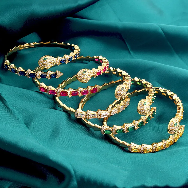 Clássico cobra cristal aberto pulseiras para mulheres moda marca jóias estilo punk animal chunky pulseiras designer jóias
