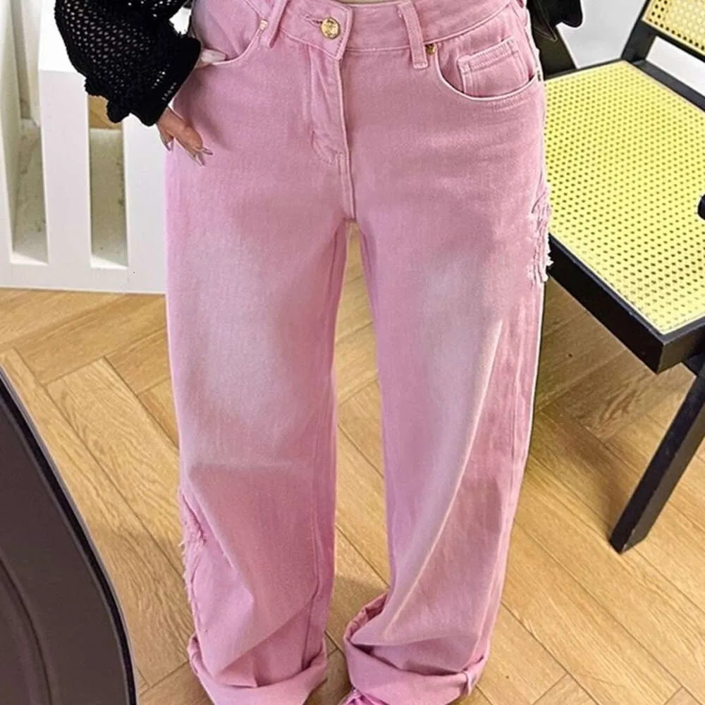 Women Jeans Designer Pants Womens Fashion Letter Embroidery Graphic Trousers High Waist Solid Color Washed Straight Pants