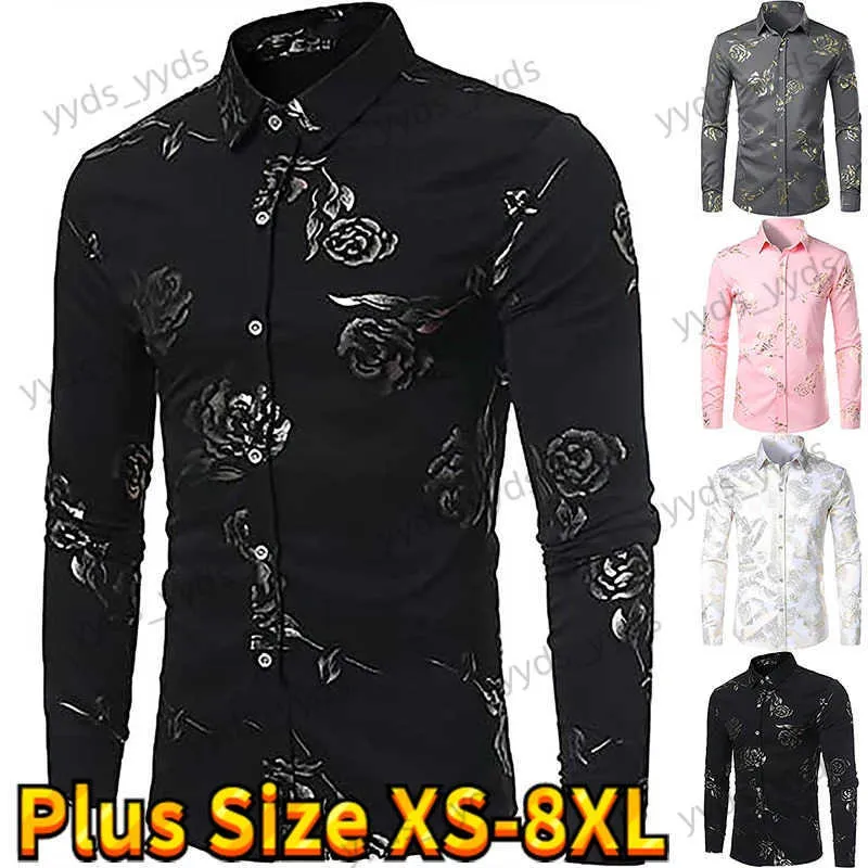 Camisas casuales para hombres Camisa de diseño clásico de manga larga para hombres Camisa casual diaria con botones Camisa con estampado de rosas frescas Camisa ajustada de moda XS-8XL T240124