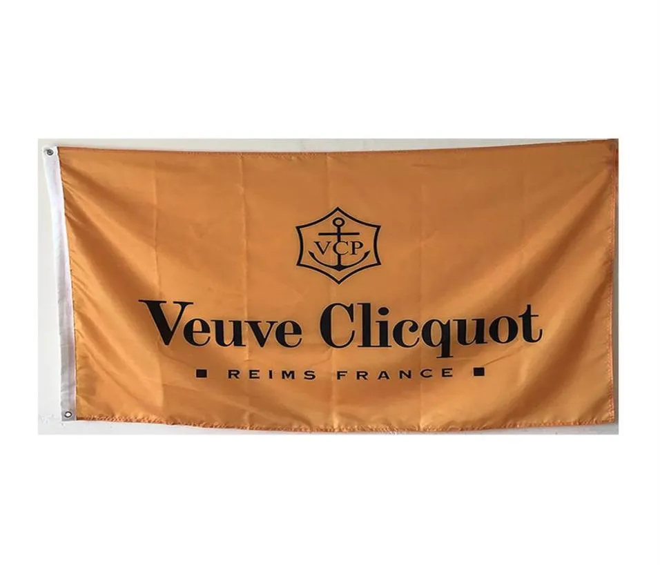 Veuve Clicquot Champagne Bandeira Cor vívida e cabeçalho de lona à prova de desbotamento e banner de costura dupla de 3 x 5 pés para decoração interna e externa 2771348