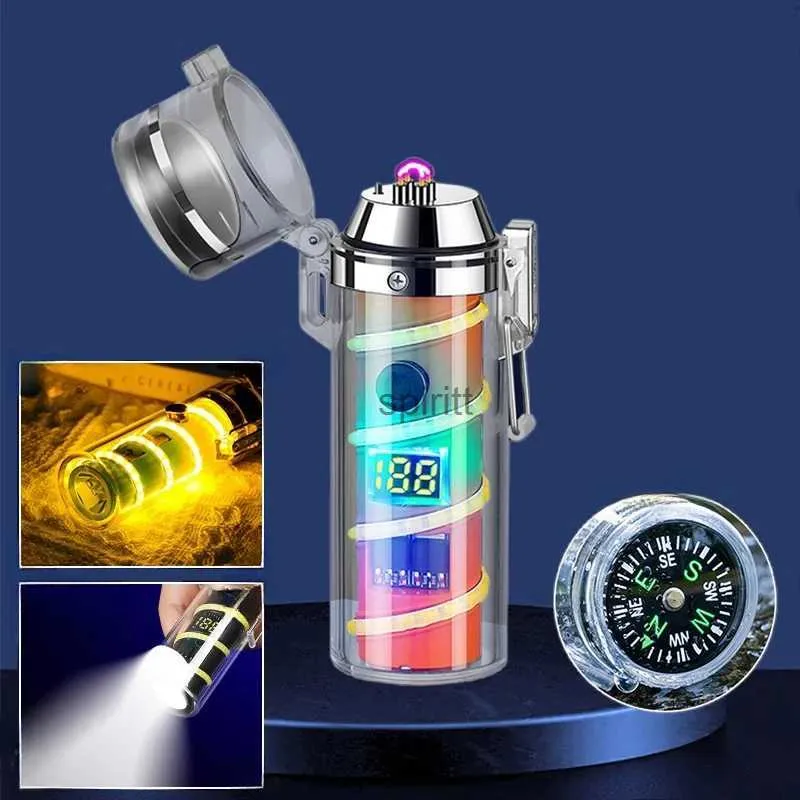 Lighters Waterproof Windproof Dual Arc Electric Lighters Multifunction Plasma USB Rechargeable Lighter High-Bright Dream Atmosphere Light YQ240124