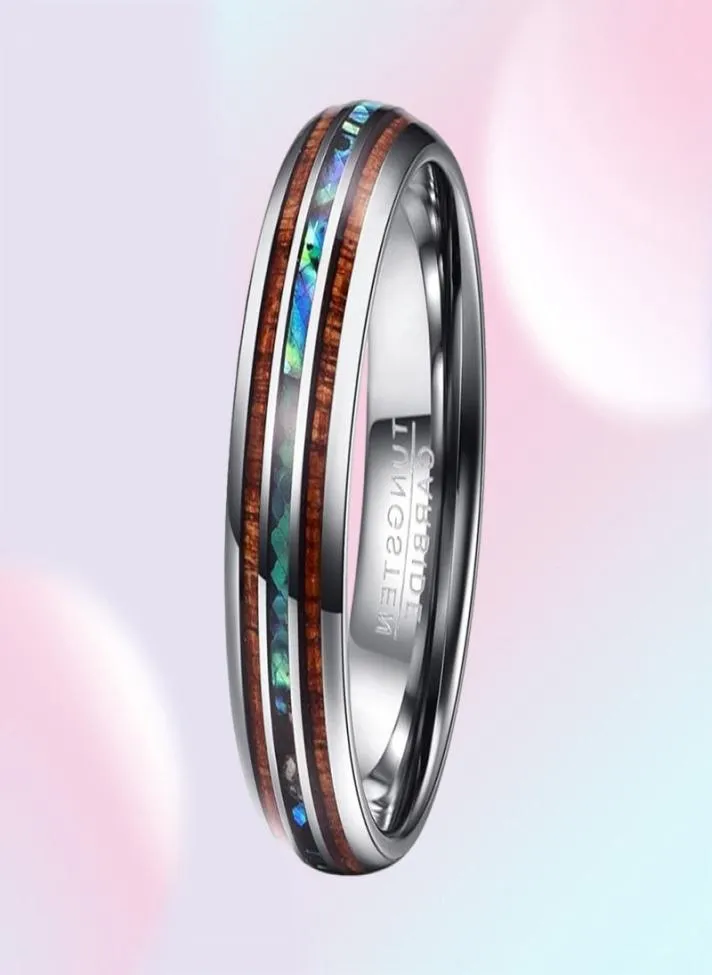 Gümüş Renk Koa Ahşap Abalone Kakılış Yüksek Lehçe 8mm Genişlik 100 Orijinal Düğün Bandı Elegance Tungsten Karbür Yüzükler Erkekler için 2107018452496