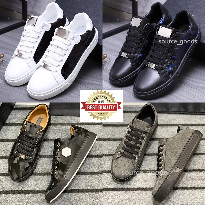 Toppkvalitet Italien plein sneakers casual skor herr klänning sko metall pp hexagonal ikonisk modeplattform bröllop bankett ceremoni