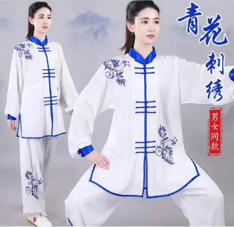 Wholesale New Chinese Style Men Women Embroidery Kung Fu Suit Tai Chi Clothing Martial Arts Clothes Sport Wushu Uniform Costume Set