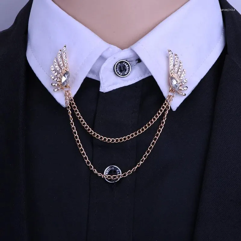 Broschen Engelsflügel Brosche Pins Für Männer Feder Kette Abzeichen Anzug Quaste Hemd Hals Frauen Modeschmuck Revers