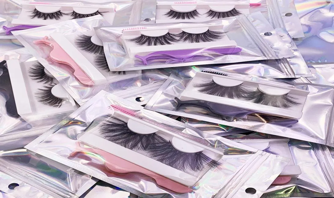 Tjock 10Sets 3D Mink Lashes 25mm Set Fluffy hela handgjorda fransar med rosa applikatorförpackningsbox pincett bulk 28mm9860054