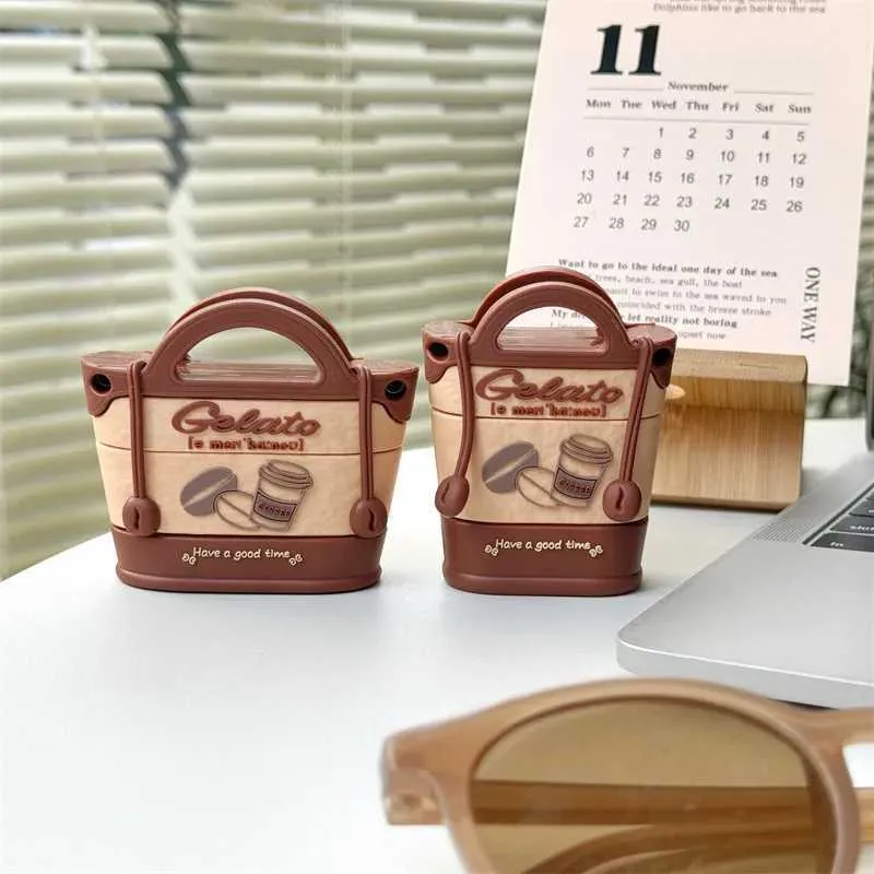 Cell Phone Cases Fashion Retro Coffee Bean Handbag Bluetooth Headset Cover for Airpods 1 2 3 Pro Pro2 Headphone Cover Wireless Earphone Box