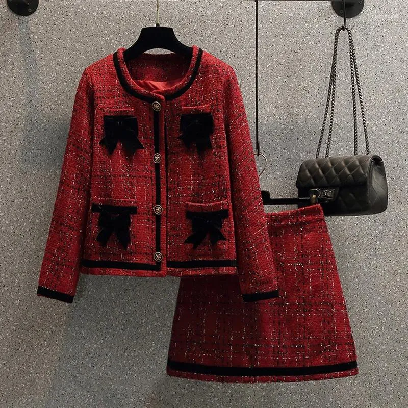 Abiti da lavoro Design alla moda di alta qualità Piccoli profumi Set da 2 pezzi Abito da donna Manica lunga Giacca corta Cappotto Gonna Abiti Lusso francese