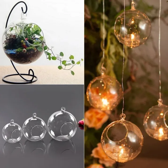 Mini Hanging Glass Tealight Holder Transparent Candle Holder Vase Glass Globes Candlestick Wedding Party Home Decor