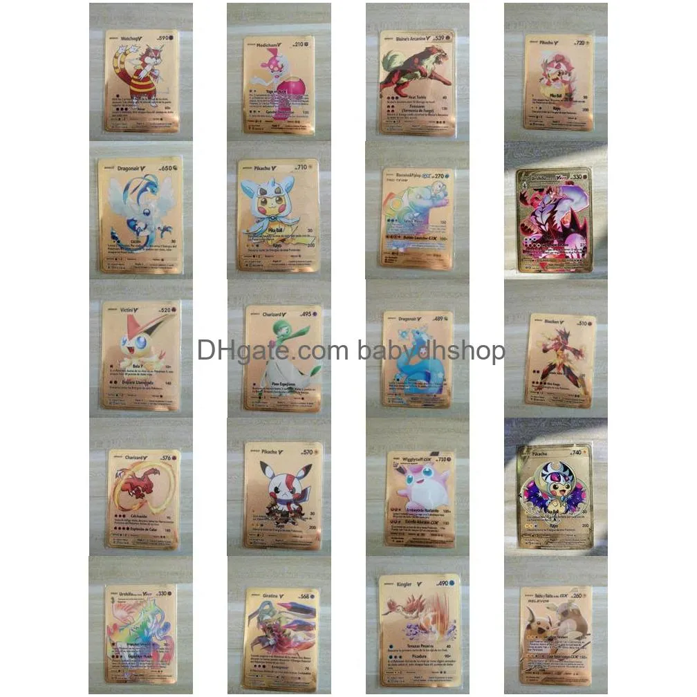 Angielski Pokemon Gold Card pakiet vmax v gx ex dx pudełko Charizard Pikachu tag cosplay rzadkie kolekcja karty bitwy dzieci