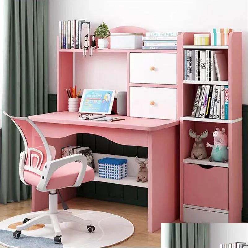 Kids Desk And Chair Set With Storage - Wooden Study Table, Heart-Shaped Chair, Pink & White, For Ages 3-10