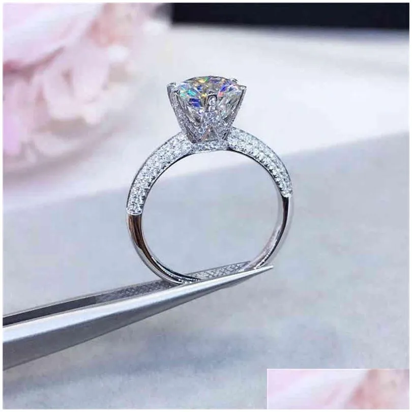 Wedding Rings 1Ct 3Ct 5Ct Quality Cut Wedding Rings Color High Clarity Moissanite Diamond Birthday Party Ring For Women Luxury 18K Go Dhw6F