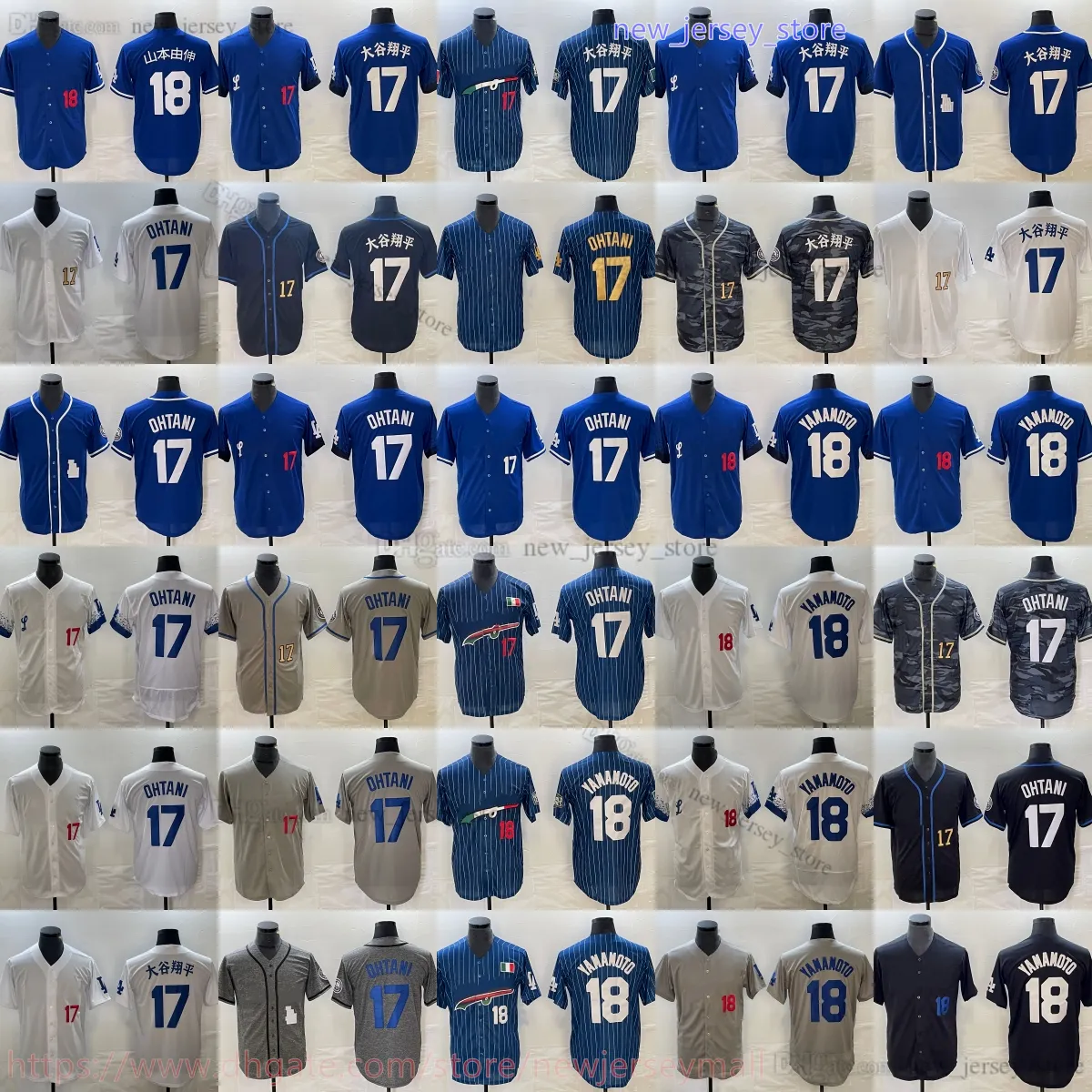 2024 Yeni Beyzbol 18 Yoshinobu Yamamoto Jersey Stitch Eve uzakta 17 Shohei Ohtani Formaları Mavi Beyaz Gri Nefes Alabilir Spor Erkek Gömle Erkek Kadın Gençlik Çocuk Boys XS-6XL