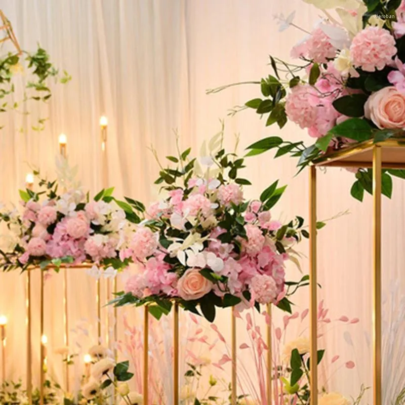Flores decorativas Flor de rosa artificial para centro de mesa Decoración de bolas Telón de fondo de boda T Stage Road Lead Decoración Suministros de pared