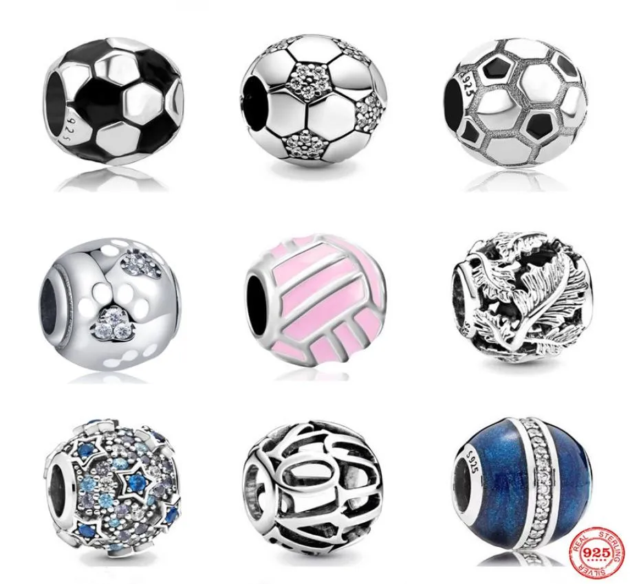 925 Sterling Silver Dangle Charm Femmes Perles Haute Qualité Bijoux Cadeau En Gros Nouveau Football Pendentif Volleyball Perle Fit Bracelet DIY2594543