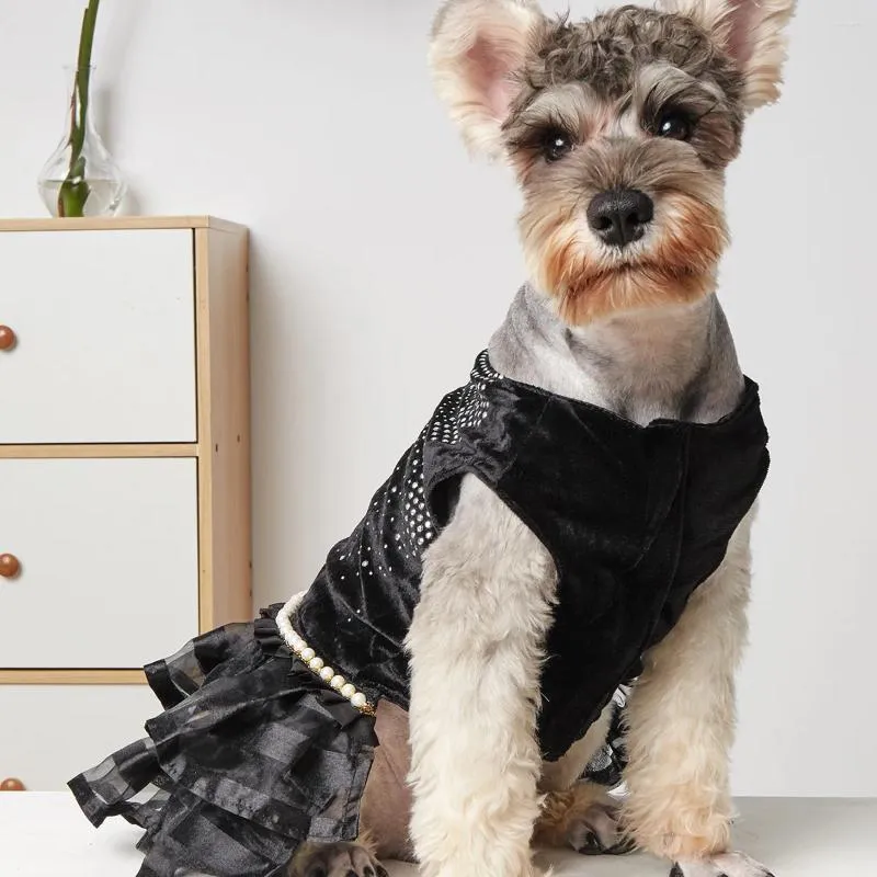 Psie odzież psy patchwork modny krajno -krążkowy koralik siatkowy bez rękawów sukienka ślubna stojak stojak na obroża sukienki księżniczki