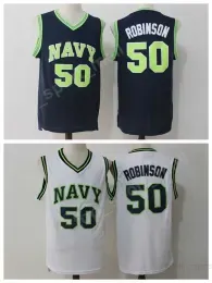 Naval Academy Navy Midshipmen College 50 David Robinson Jerseys Men Navy Blue Color University Basketball Jerseys Robinson Sport Uniforms Sa